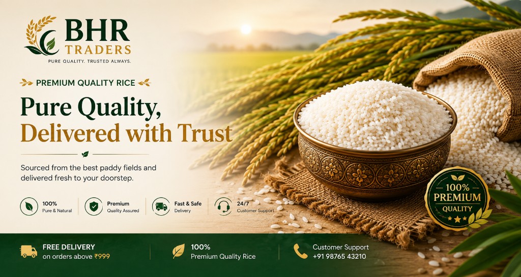 BHR TRADERS — Pure Quality, Delivered with Trust. Premium quality rice sourced from the best paddy fields.
